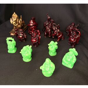 Mixed Asian Figurine Lot Buddha Elephants Ganesha Resin
